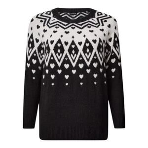 Torrid Sweater 4x New Black White Aztec Heart All Over Cashmere Fair Isle Vegan